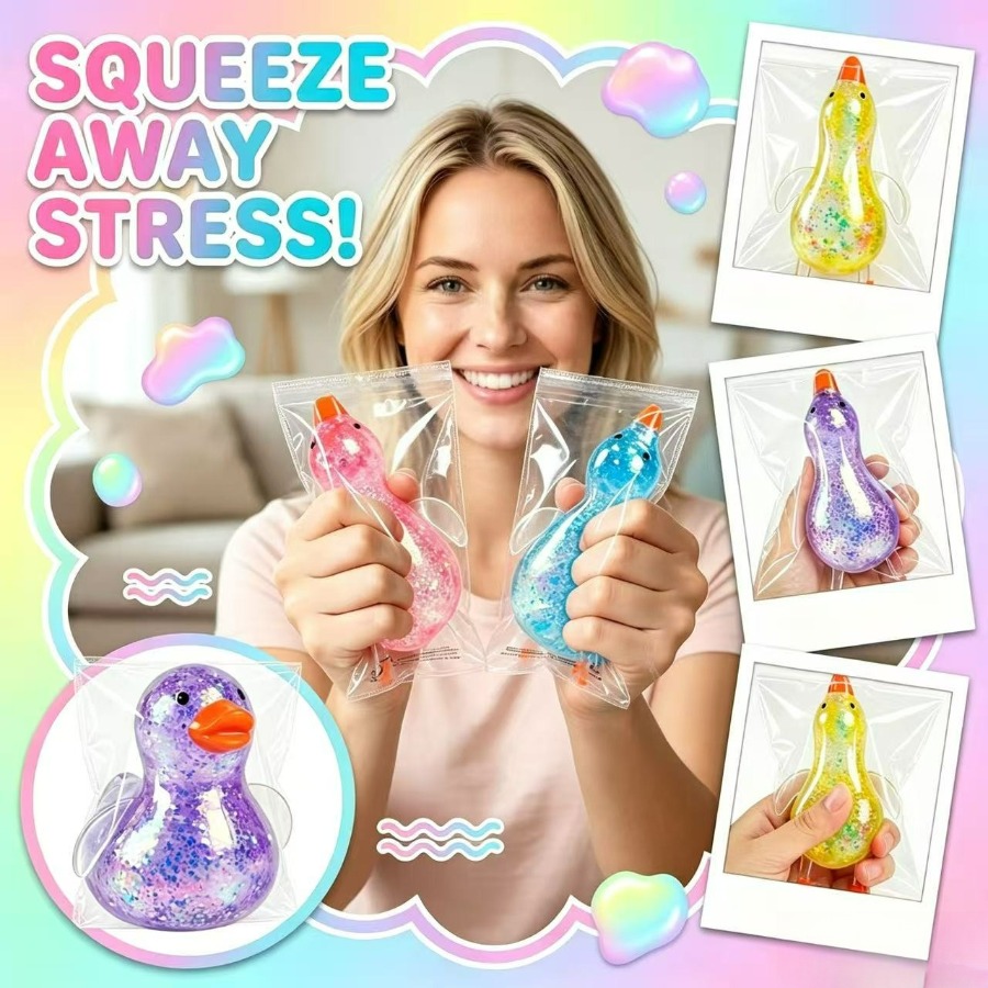 Glitter Duck Squeeze Toy, Soft Moldable
